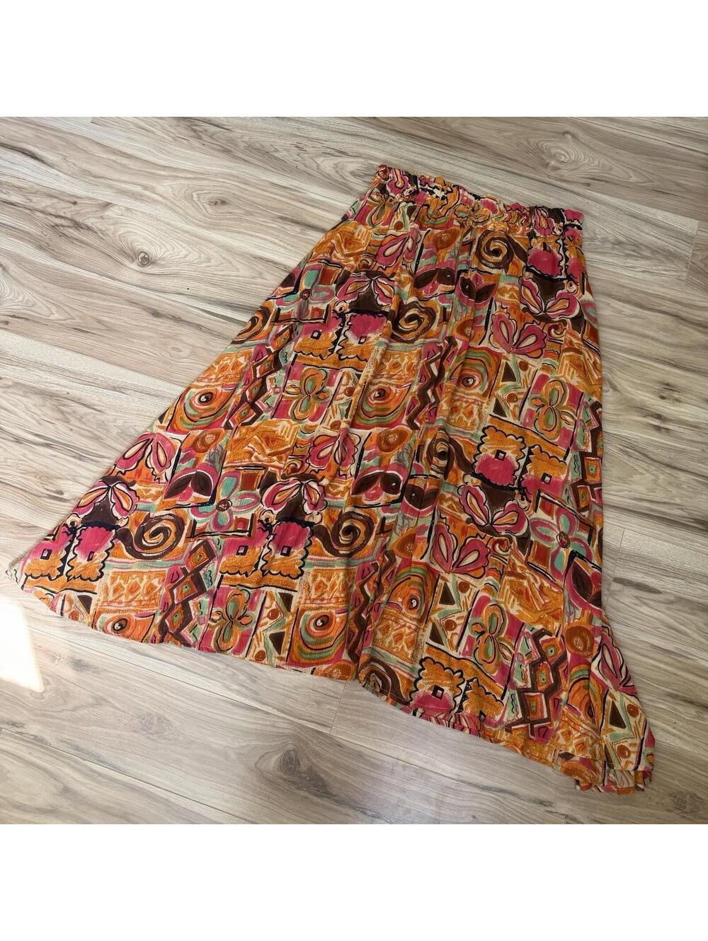 Vintage Xinqu Abstract Print Maxi Skirt Boho Psychedelic Cottagecore Size M